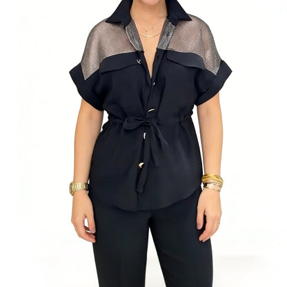 Women's Mesh Patchwork Top & Pants 2-Piece Set