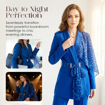 Women's Leopard Accent Blazer & Pants Set