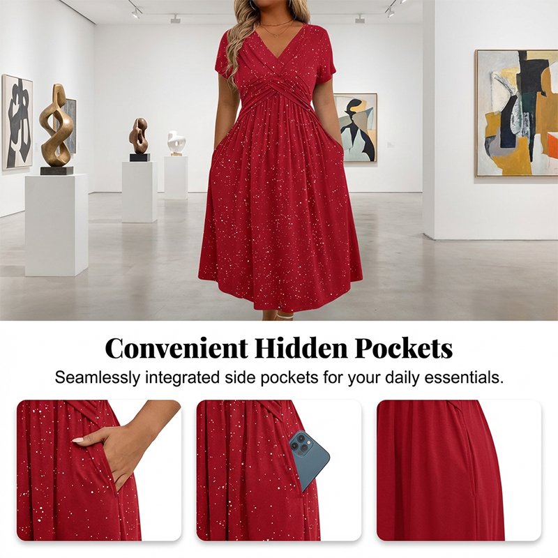 💗Women's Elegant V-Neck Twist Front Dress💗✨Let Your Charm Shine Bright