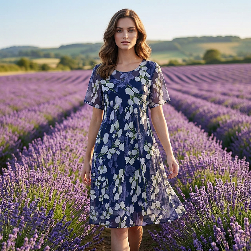 Short Sleeve A-Line Knee-Length Party Dress