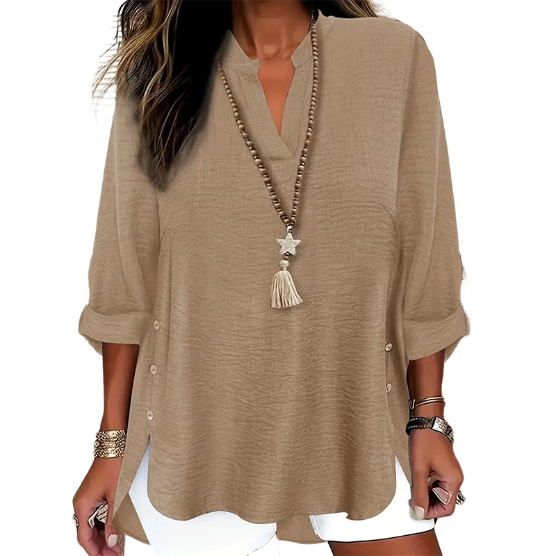 🔥 Hot Sale  🔥Casual Solid Color Button Side Slit Top