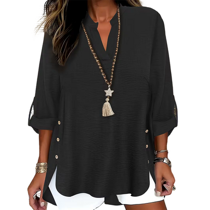 🔥 Hot Sale  🔥Casual Solid Color Button Side Slit Top