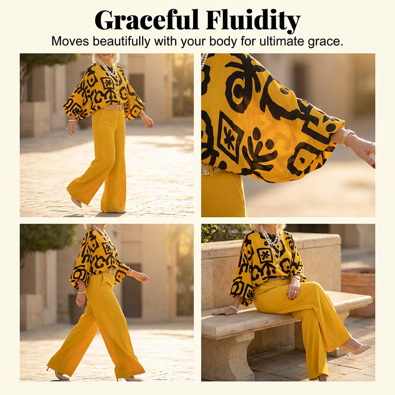 🔥Hot Deals-Women's Retro Graphic Print Top & Wide-Leg Pants Set