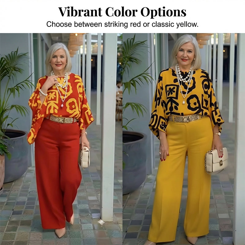 🔥Hot Deals-Women's Retro Graphic Print Top & Wide-Leg Pants Set