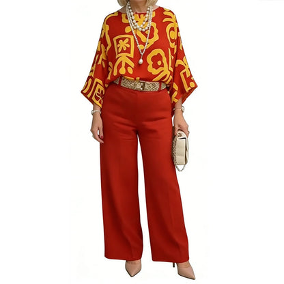 🔥Hot Deals-Women's Retro Graphic Print Top & Wide-Leg Pants Set