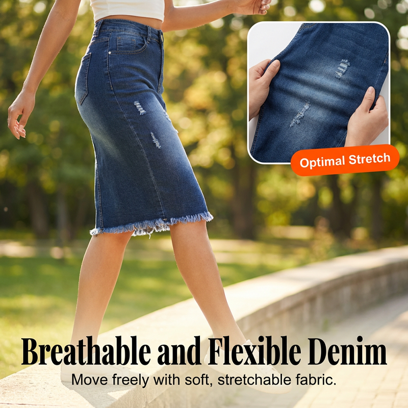 🔥Hot Deals-Women's High-Waist Frayed Hem Denim Skirt