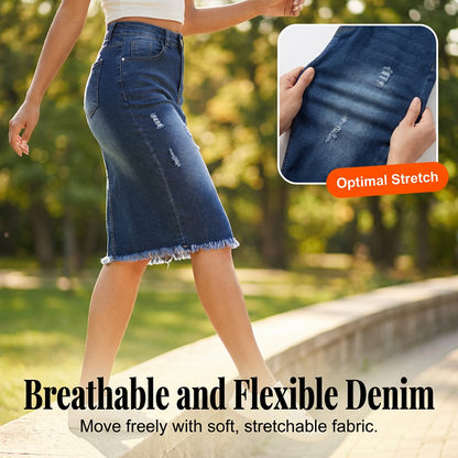 🔥Hot Deals-Women's High-Waist Frayed Hem Denim Skirt