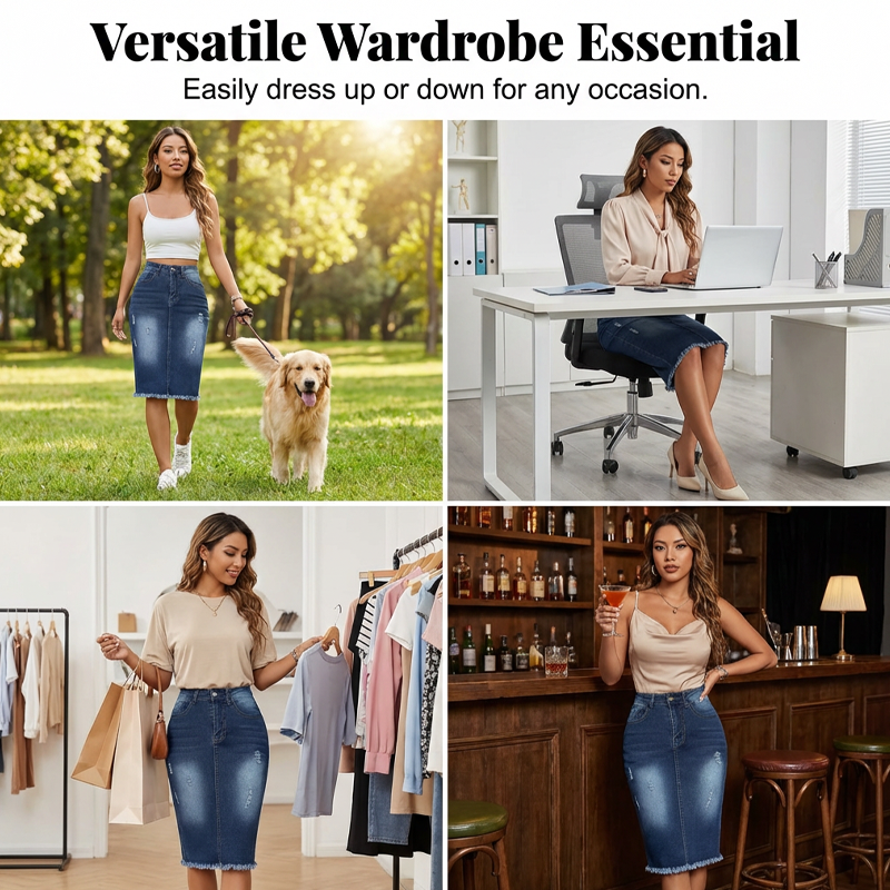 🔥Hot Deals-Women's High-Waist Frayed Hem Denim Skirt