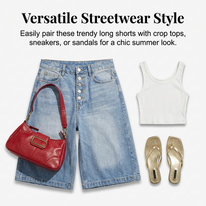 Women's Multi-Button Wide-Leg Denim Culottes