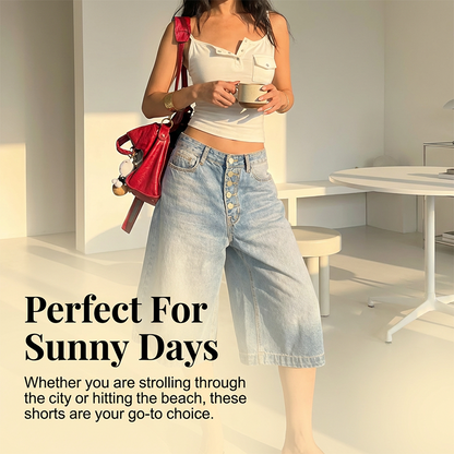 Women's Multi-Button Wide-Leg Denim Culottes