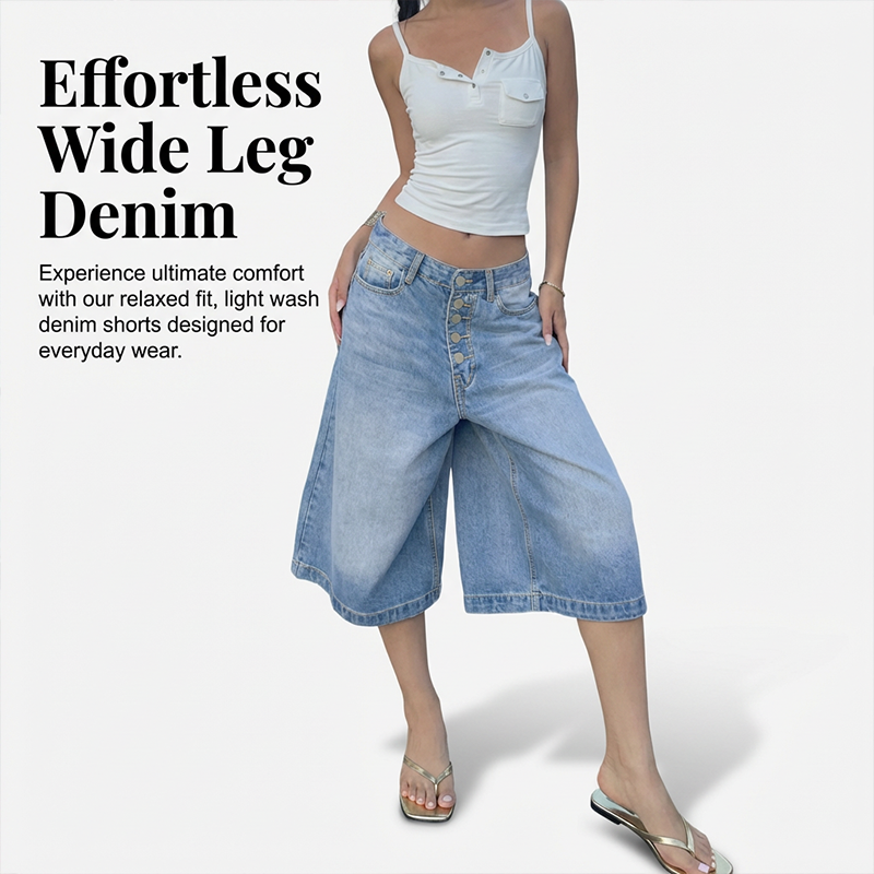 Women's Multi-Button Wide-Leg Denim Culottes