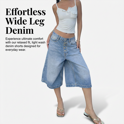 Women's Multi-Button Wide-Leg Denim Culottes