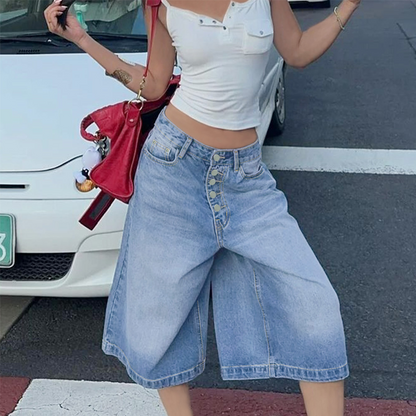 Women's Multi-Button Wide-Leg Denim Culottes