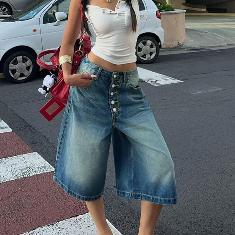 Women's Multi-Button Wide-Leg Denim Culottes