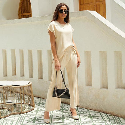🎉Hot Promotion 50% OFF🛍️Short-Sleeve Top & Wide-Leg Pants 2-Piece Set