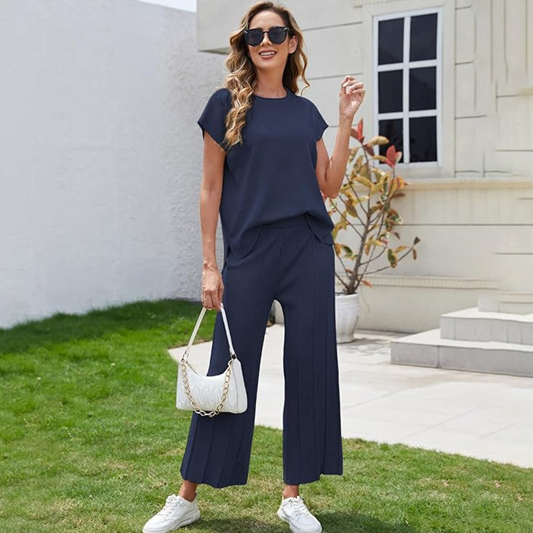 🎉Hot Promotion 50% OFF🛍️Short-Sleeve Top & Wide-Leg Pants 2-Piece Set