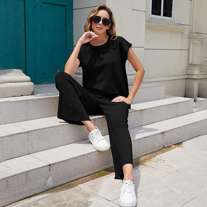 🎉Hot Promotion 50% OFF🛍️Short-Sleeve Top & Wide-Leg Pants 2-Piece Set