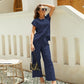 🎉Hot Promotion 50% OFF🛍️Short-Sleeve Top & Wide-Leg Pants 2-Piece Set