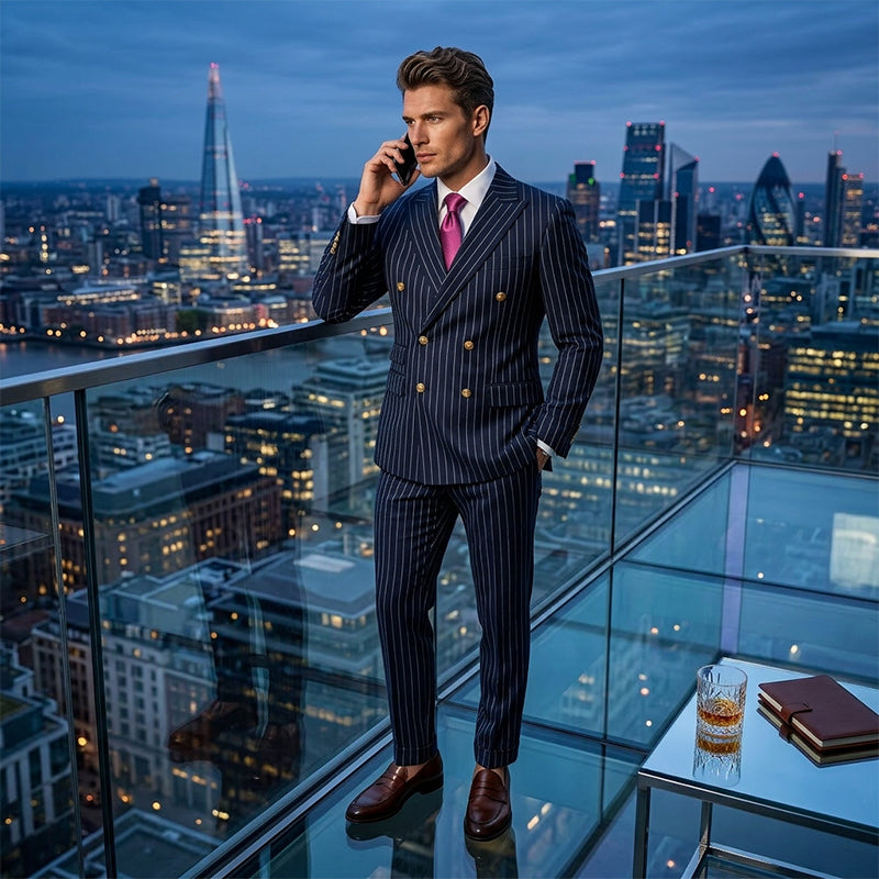 Men's Double-Breasted Pinstripe Suit Set【FREE SHIPPING】