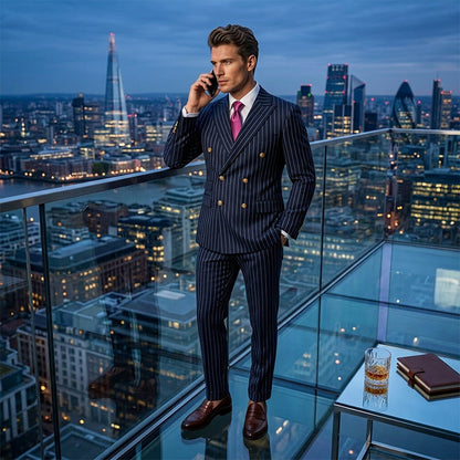 Men's Double-Breasted Pinstripe Suit Set【FREE SHIPPING】