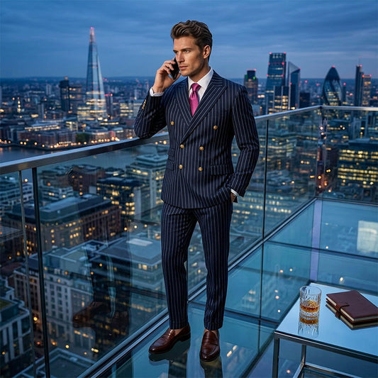 Men's Double-Breasted Pinstripe Suit Set【FREE SHIPPING】