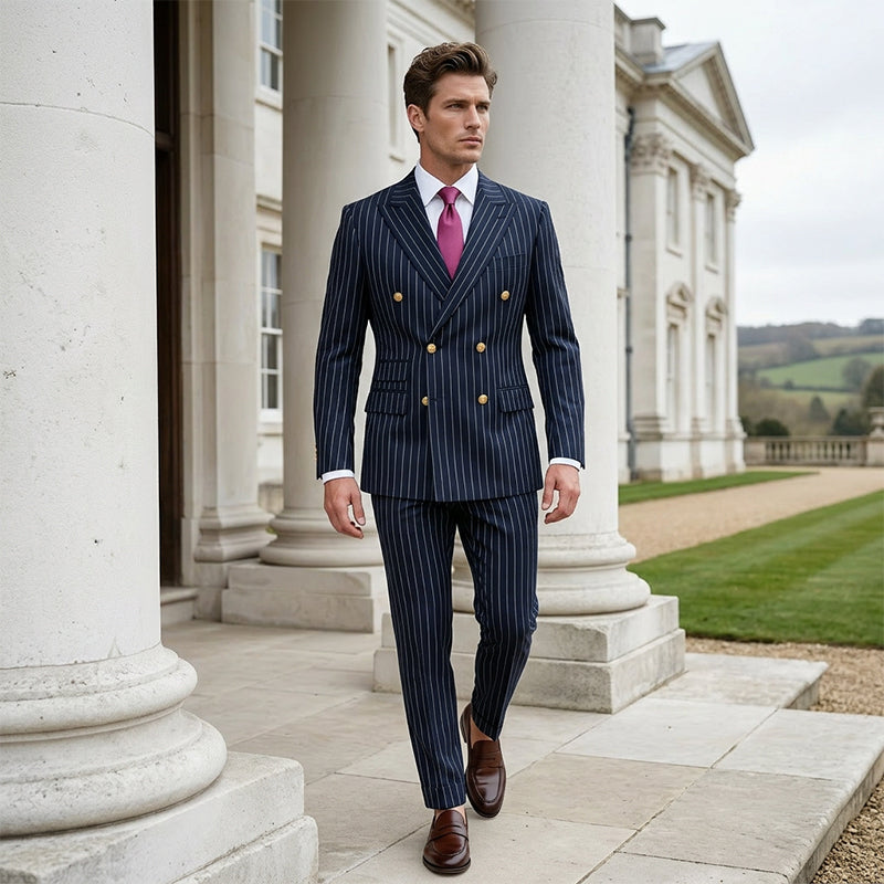 Men's Double-Breasted Pinstripe Suit Set【FREE SHIPPING】