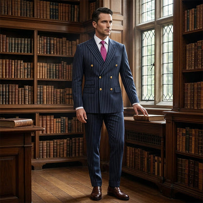 Men's Double-Breasted Pinstripe Suit Set【FREE SHIPPING】