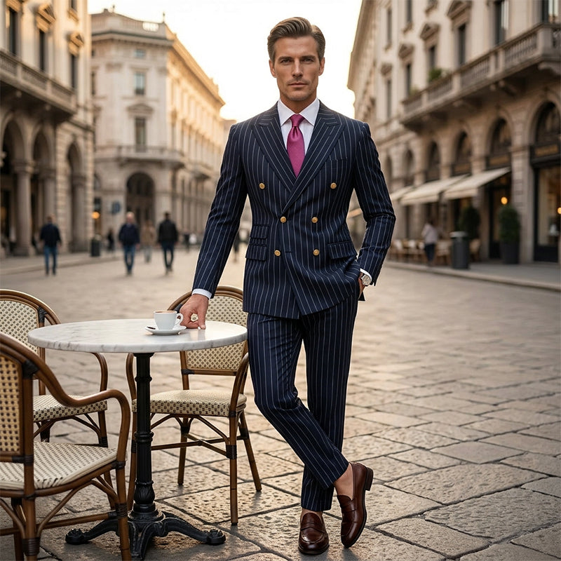 Men's Double-Breasted Pinstripe Suit Set【FREE SHIPPING】