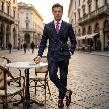Men's Double-Breasted Pinstripe Suit Set【FREE SHIPPING】