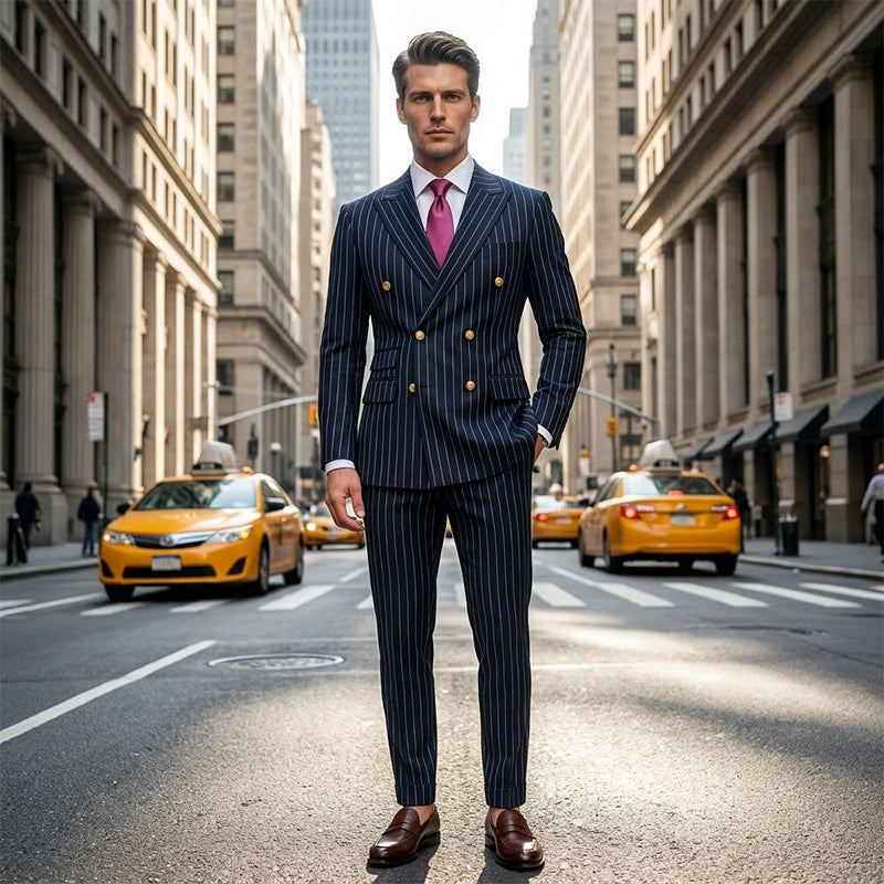 Men's Double-Breasted Pinstripe Suit Set【FREE SHIPPING】