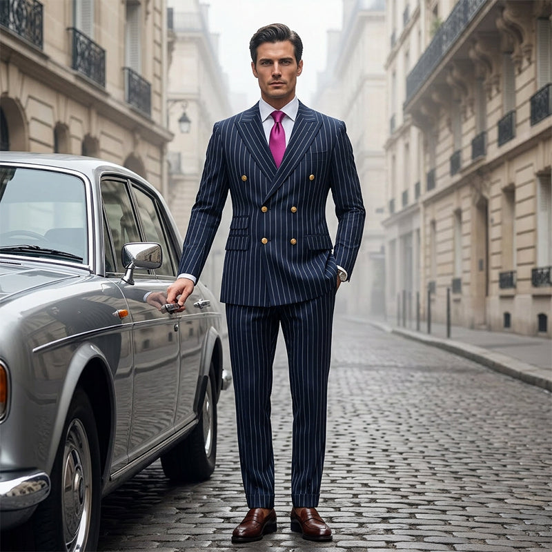 Men's Double-Breasted Pinstripe Suit Set【FREE SHIPPING】