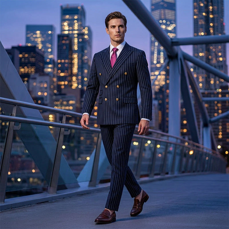 Men's Double-Breasted Pinstripe Suit Set【FREE SHIPPING】