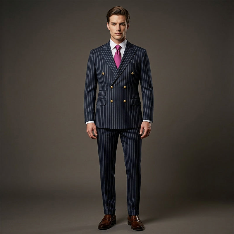 Men's Double-Breasted Pinstripe Suit Set【FREE SHIPPING】