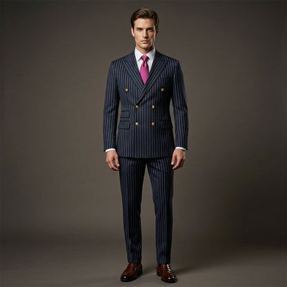 Men's Double-Breasted Pinstripe Suit Set【FREE SHIPPING】