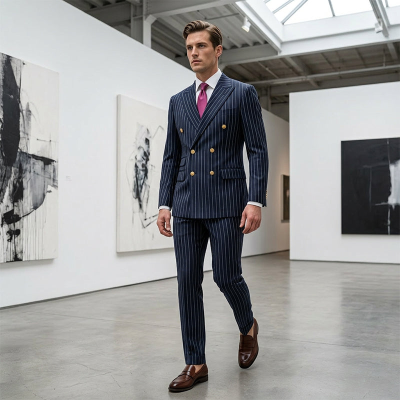 Men's Double-Breasted Pinstripe Suit Set【FREE SHIPPING】