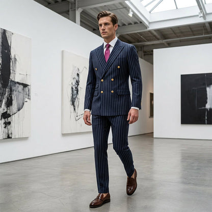Men's Double-Breasted Pinstripe Suit Set【FREE SHIPPING】