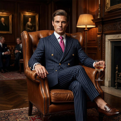 Men's Double-Breasted Pinstripe Suit Set【FREE SHIPPING】