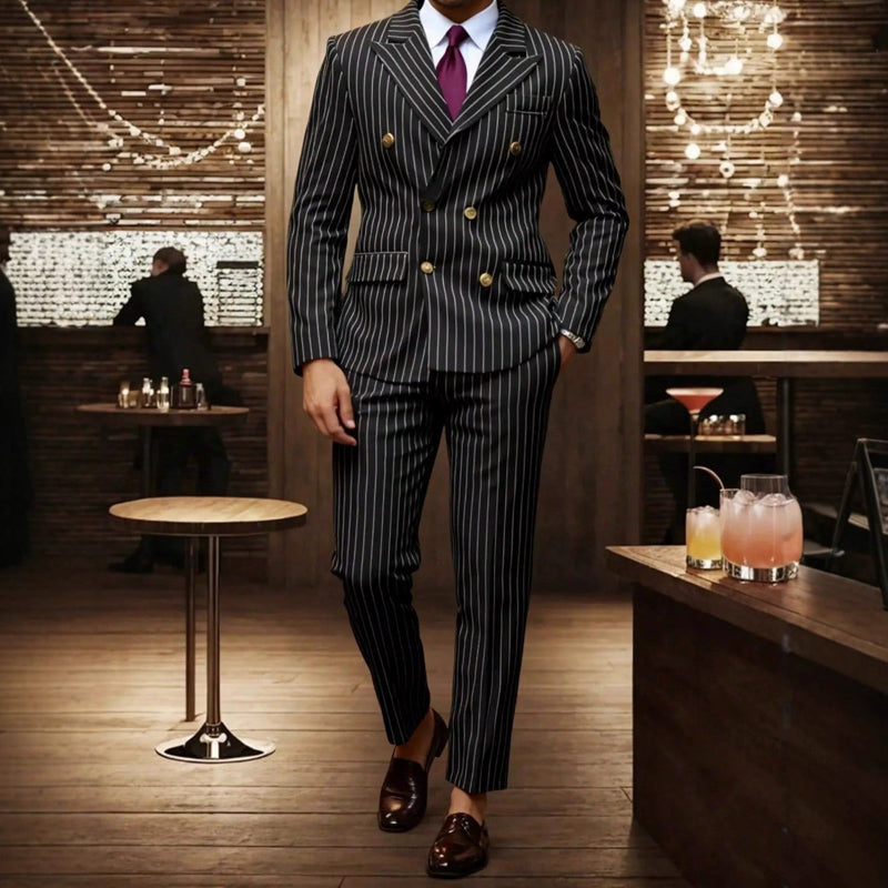 Men's Double-Breasted Pinstripe Suit Set【FREE SHIPPING】
