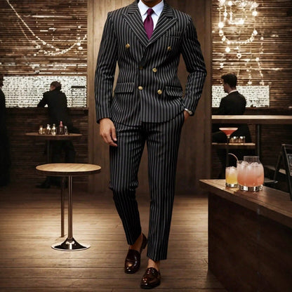 Men's Double-Breasted Pinstripe Suit Set【FREE SHIPPING】