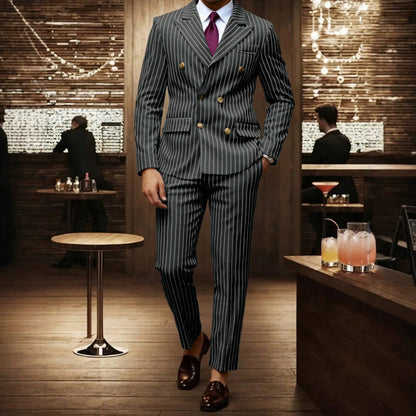 Men's Double-Breasted Pinstripe Suit Set【FREE SHIPPING】