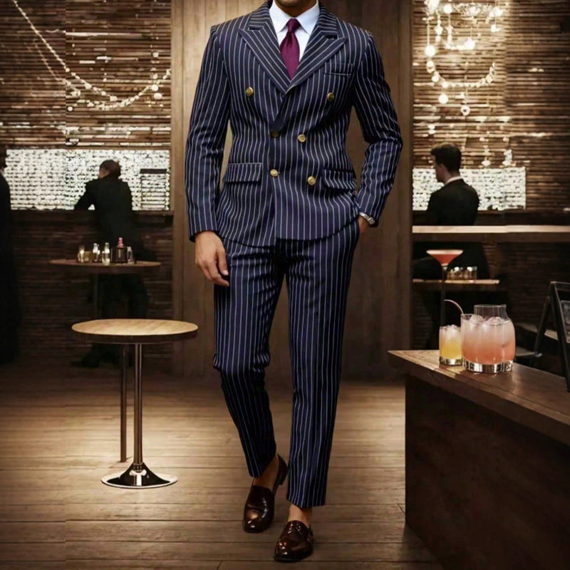 Men's Double-Breasted Pinstripe Suit Set【FREE SHIPPING】