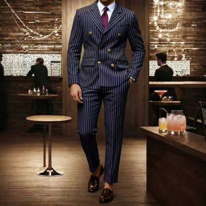 Men's Double-Breasted Pinstripe Suit Set【FREE SHIPPING】