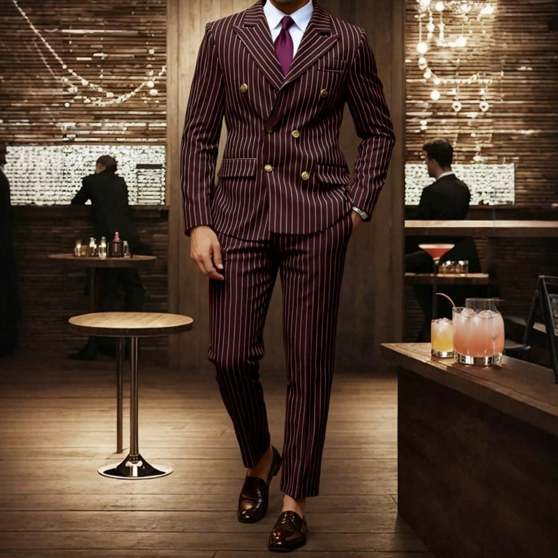 Men's Double-Breasted Pinstripe Suit Set【FREE SHIPPING】
