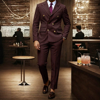 Men's Double-Breasted Pinstripe Suit Set【FREE SHIPPING】
