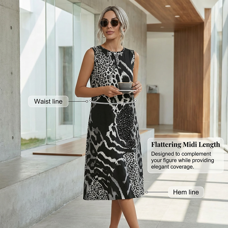 🎁New arrival 50% OFF💥Women's Leopard Print Sleeveless Midi Dress