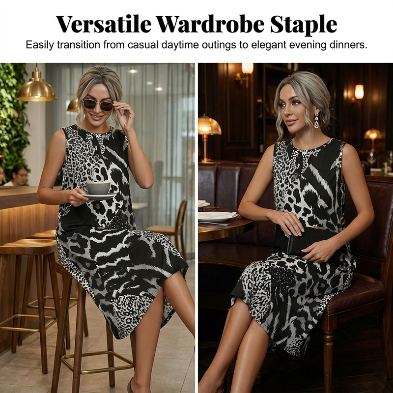 🎁New arrival 50% OFF💥Women's Leopard Print Sleeveless Midi Dress