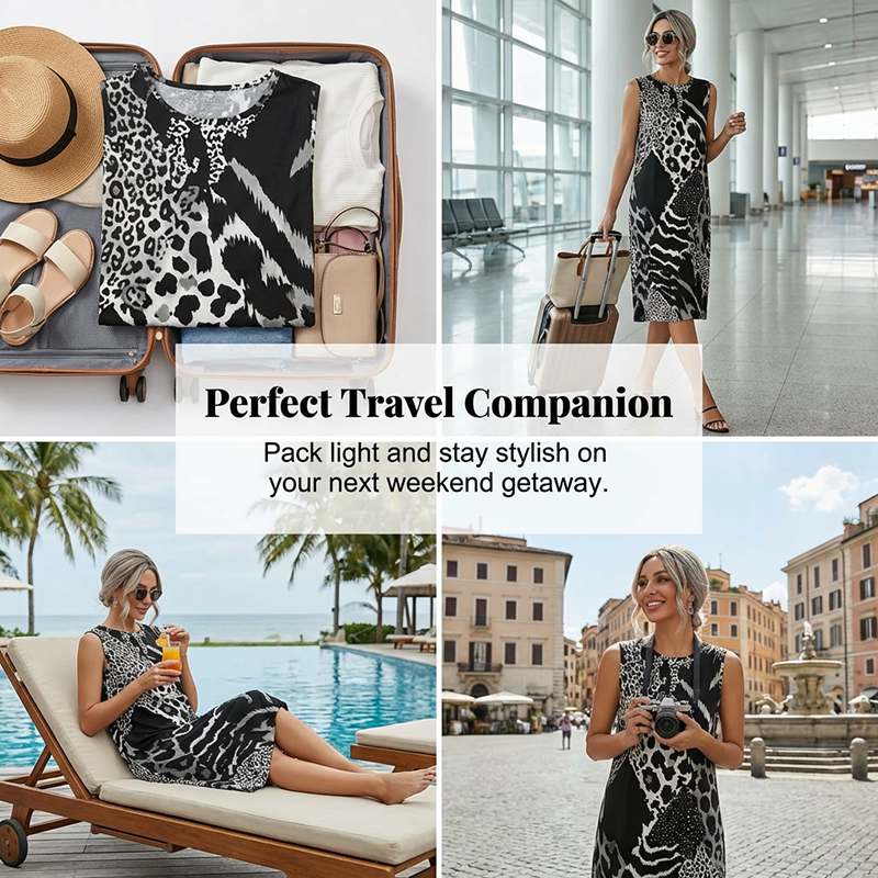 🎁New arrival 50% OFF💥Women's Leopard Print Sleeveless Midi Dress