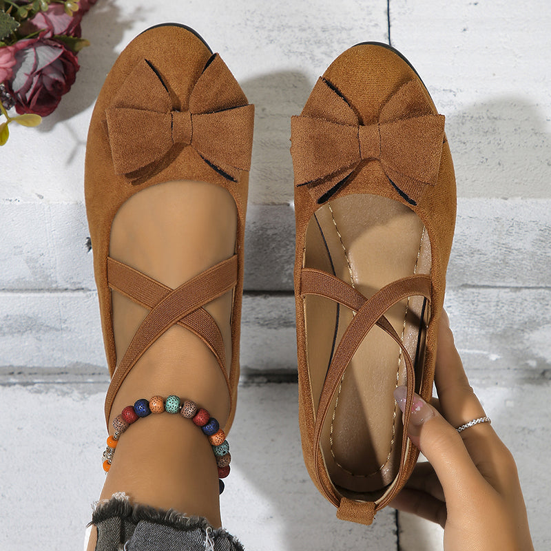 Women's Faux Suede Bowknot Cross-Strap Wedge Flats
