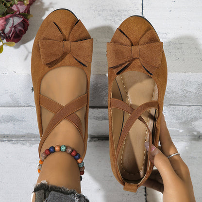 Women's Faux Suede Bowknot Cross-Strap Wedge Flats