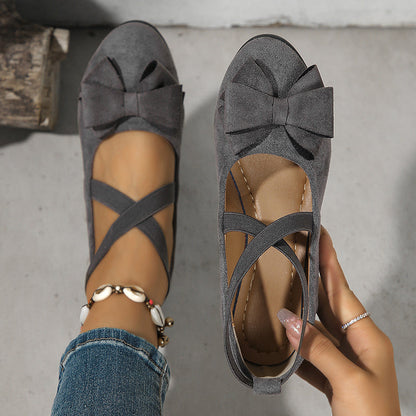 Women's Faux Suede Bowknot Cross-Strap Wedge Flats